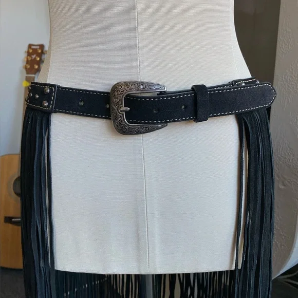 RARE Idyllwind Suede Studded Fringe Belt western rodeo festival biker leather - Picture 4 of 10